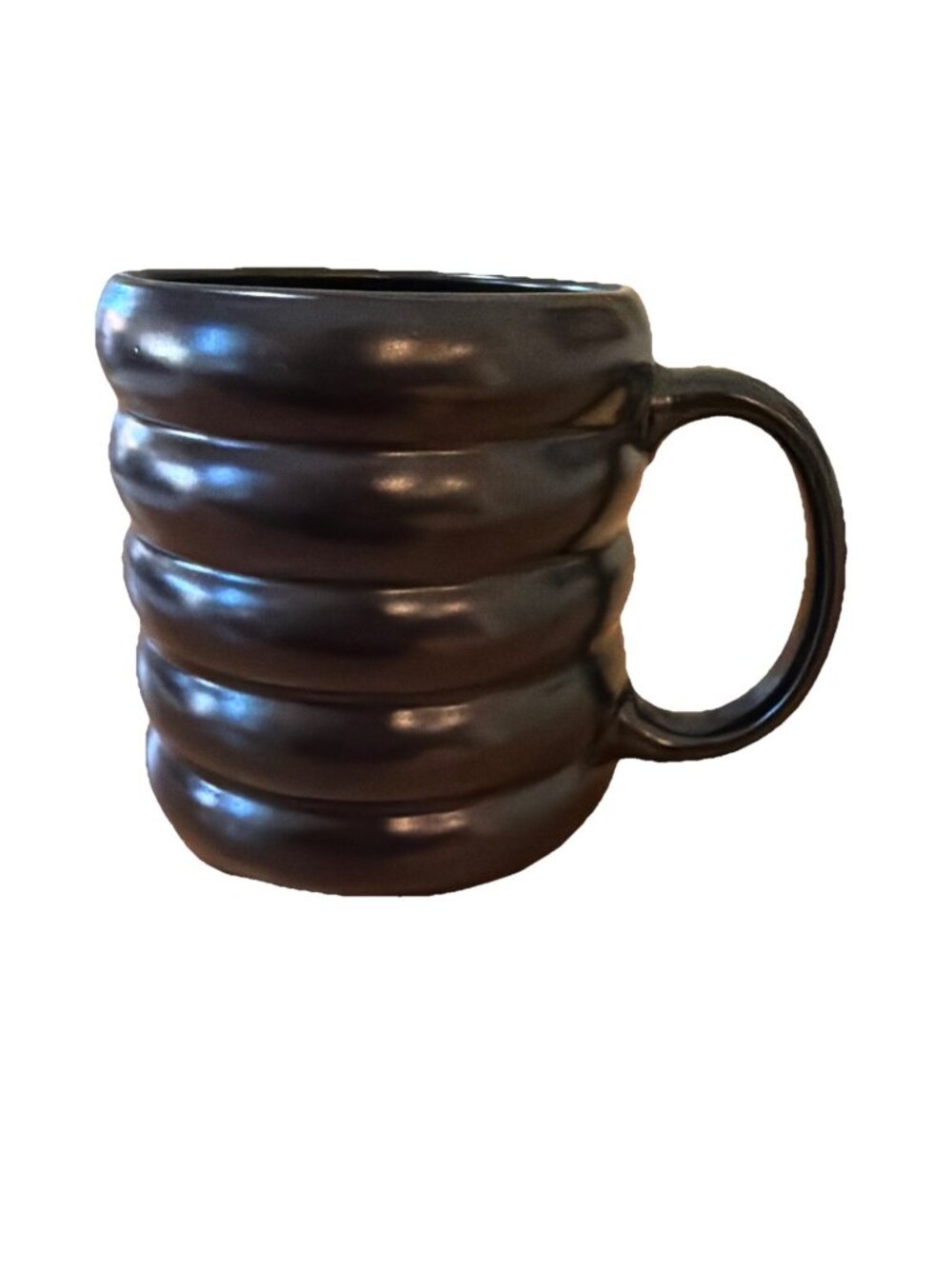 Boston Warehouse Leaf & Bean Coffee Mug Stoneware Black Ripple Banded